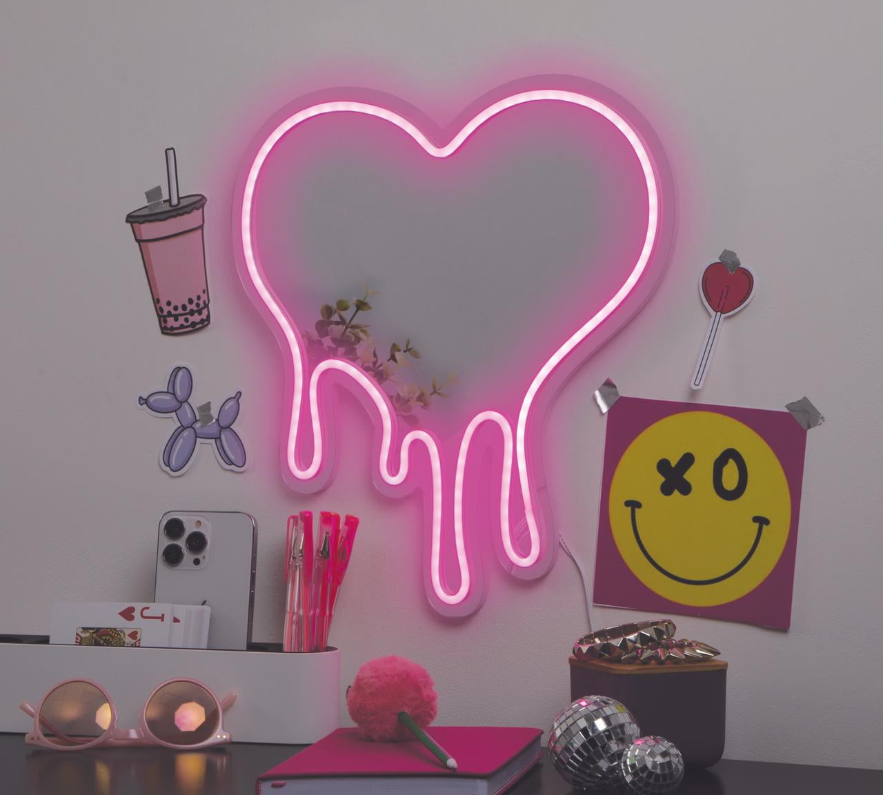 Miroir LED rose fluo en forme de cœur alimenté par USB de 13 pouces de Merkury Innovations