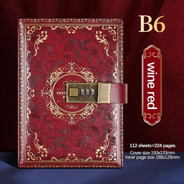Meitianfacai Vintage B6 Notebook Password-protected Journal Lockable Diary Notebook Student Stationery B6 Size Journal Notebook Style Password Diary Locking N