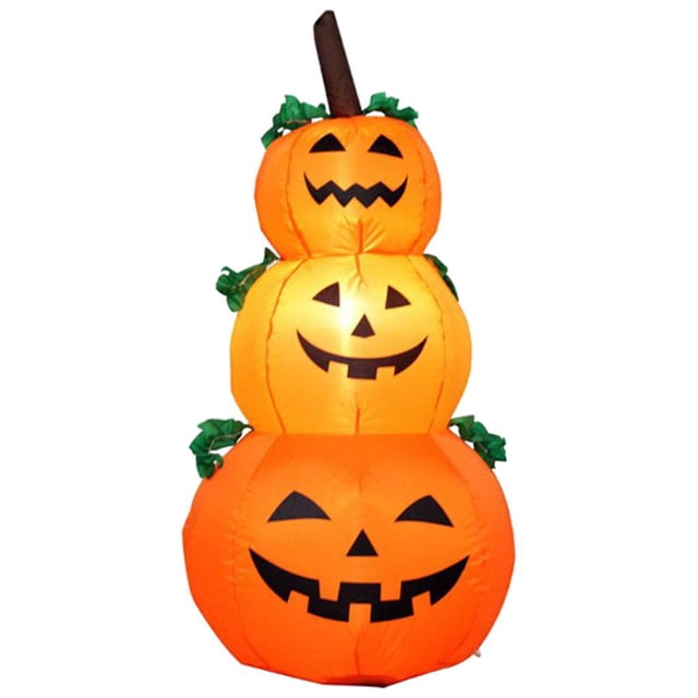Halloween Gonflable, Décoration de Cour d'Halloween avec Pelouse Intégrée Trois Citrouilles