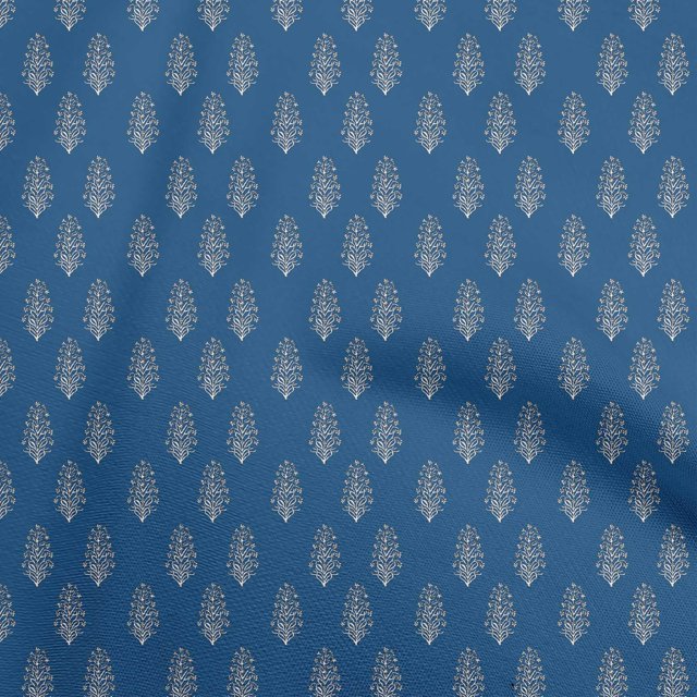 oneOone Polyester Spandex Blue Fabric Asian Floral Block Sewing Material Print Fabric By The Yard 56 Inch Wide
