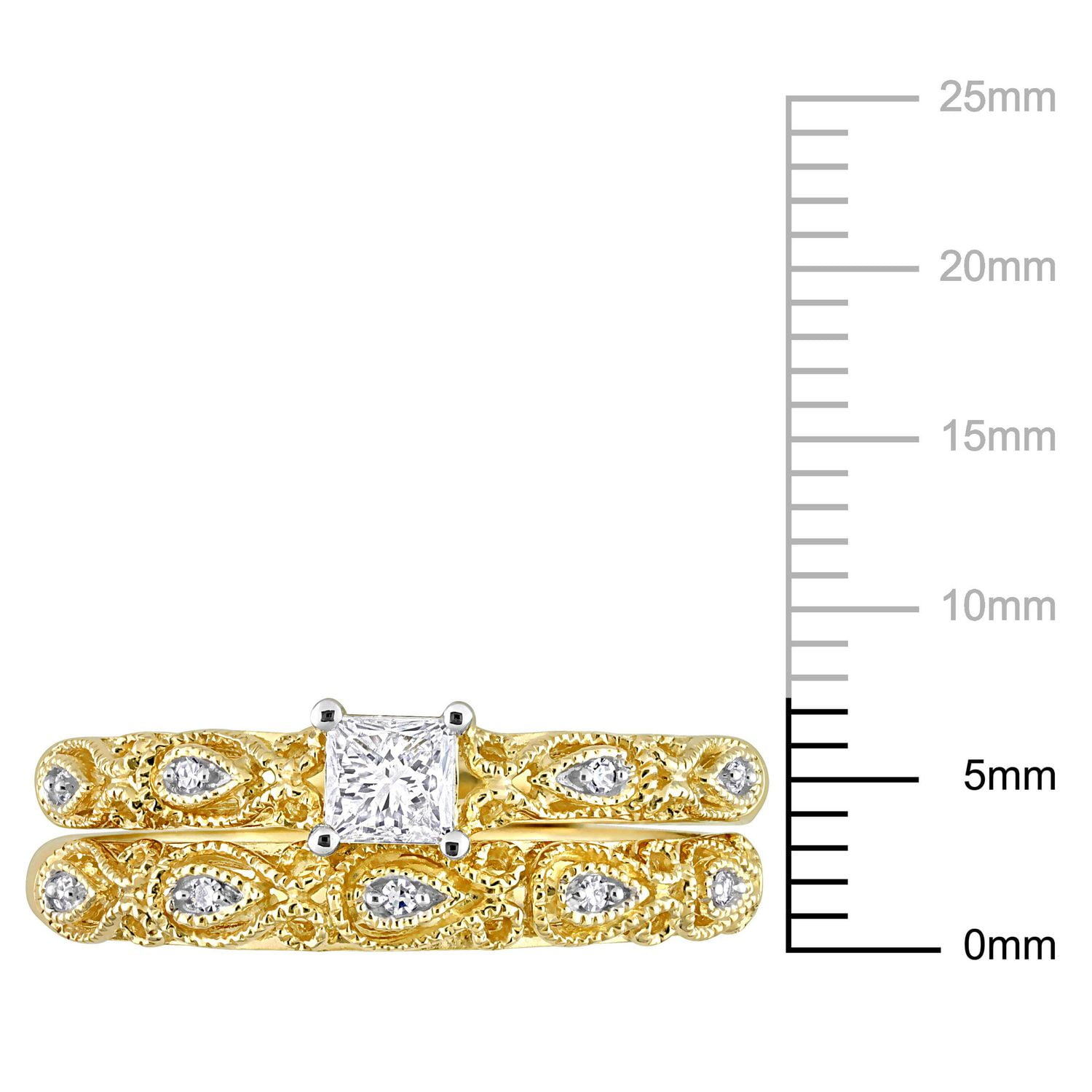 Miabella Bague de mariage 2 pièces a center de coupe princesse en or jaune 10K avec diamant 1/3 Carat P.T.