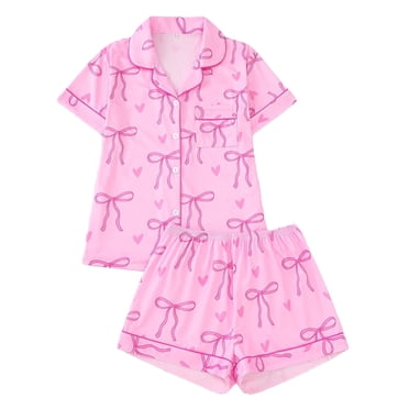 Lixiuxyad Holiday Pajamas Women's Bow Print Sleepwear Set With Collar And Short Sleeves