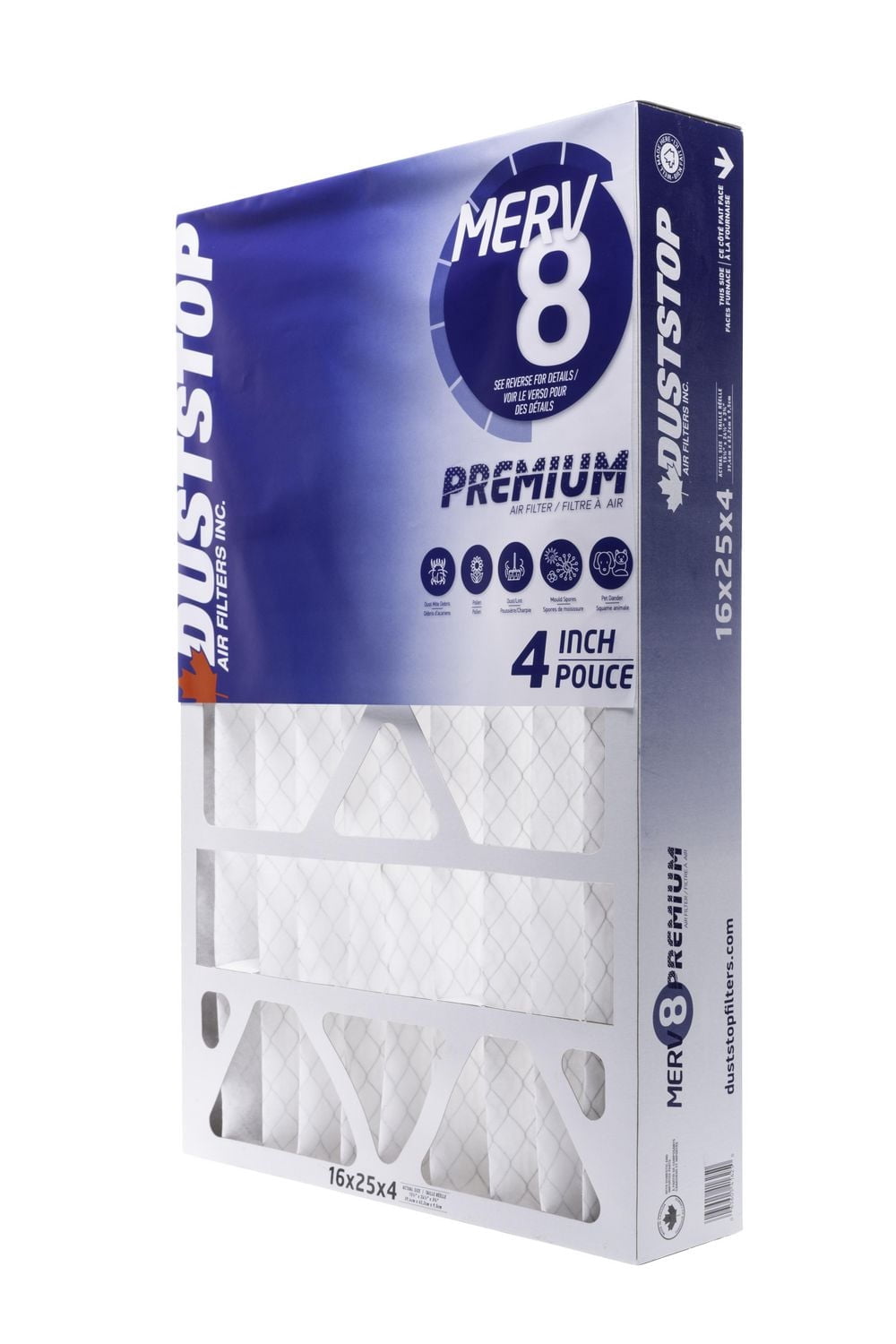 Filtre à air plissé Duststop 16 x 25 x 4 MERV 8, paquet de 1