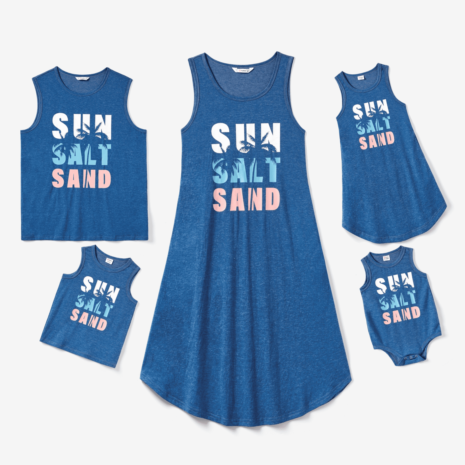 PatPat Family Matching Sets Blue Tank Top or Flowy A-Line Tank Dress with Pockets