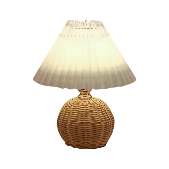 WIFKLSIIPG Small Wicker Lamp Wicker Table Lamp Pleated Lampshade USB Vintage Bedside Lamp Farmhouse Lamps for Decoration for Kitchen Counter