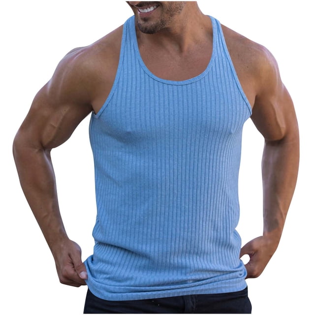 zfhfof Men's Workout Tank Top Ribbed Knit Sleeveless Gym Muscle T Shirts Bodybuilding Tee