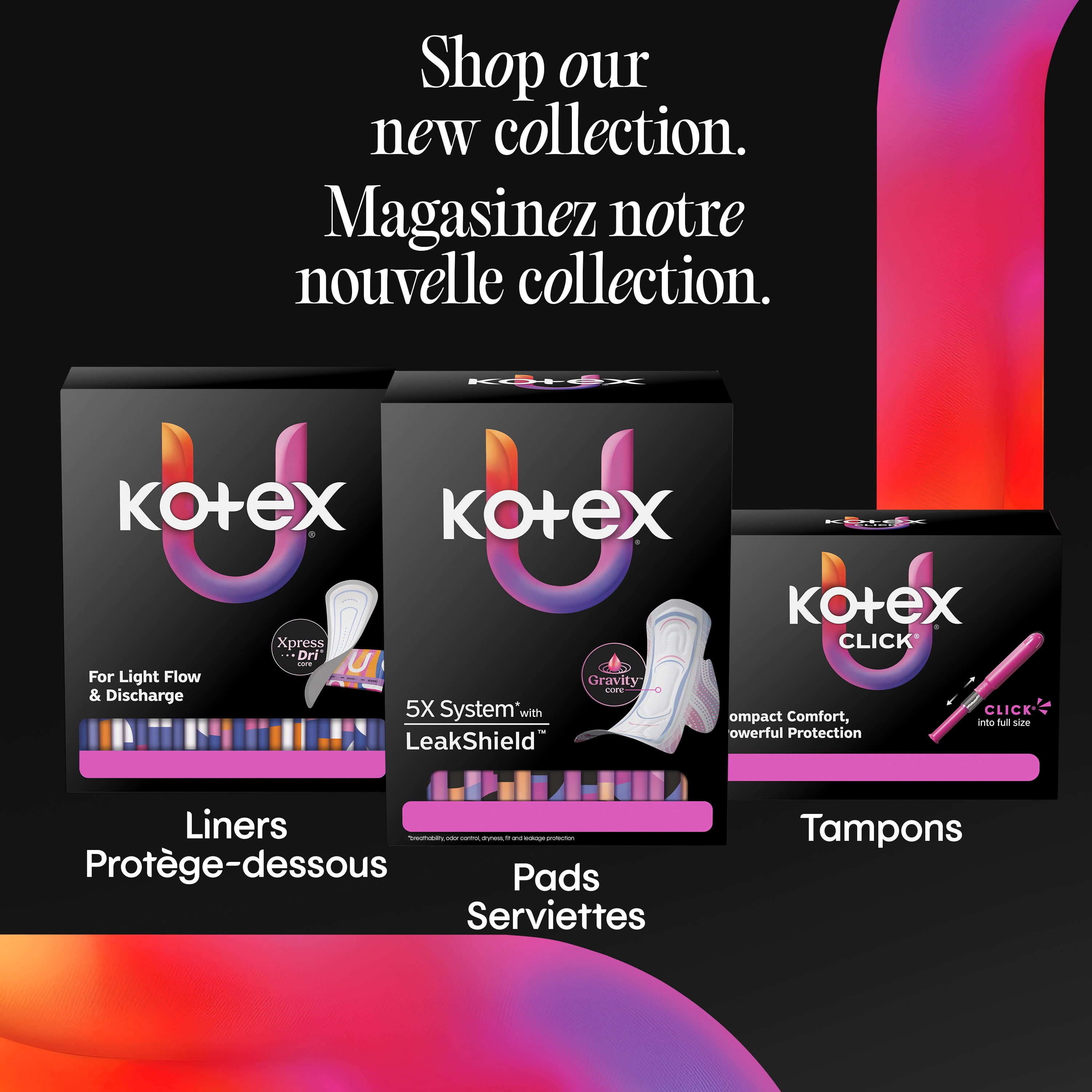 Serviettes ultraminces Kotex avec ailes, absorption élevée, 20 unités