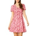 thumbnail image 1 of INSPIRE CHIC Robe Trapèze à Fleurs pour Femme, Col en V à Nouer, Manches Courtes, Volants, 1 of 7