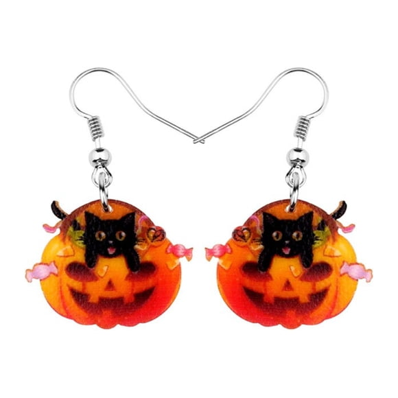 Don't Ask Boucles d'Oreilles Chat Noir en Citrouille avec Bonbons