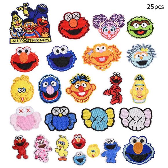 25 pieces of Sesame Street embroidered patches, cartoon DIY sewing/iron repair patches for jackets, jeans, pants, clothes