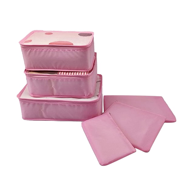 6-Piece Lightweight Travel Packing Set, Anti-Wrinkle Mesh Storage Bags with Double Zippers & Handles for Clothes, Luggage & Backpack Organization Pink