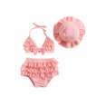 thumbnail image 1 of Gupgi 3Pcs Baby Girl Bikini Set 6 12 18 24 Months Infant Solid Color Swimsuits Halter Triangle Tops+Ruffle Bottoms+Sun Hat Bathing Suit Swimwear, 1 of 9