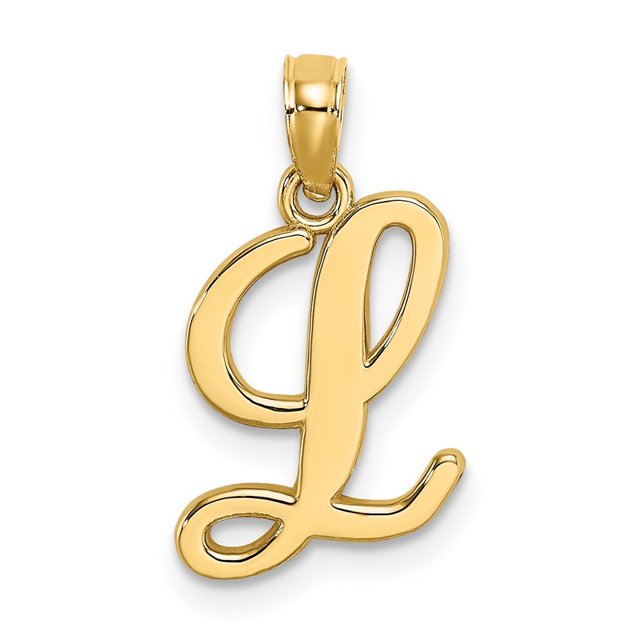Diamond2Deal 14K Yellow Gold Script Letter L Initial Pendant for Women (L- 0.74inch, W- 0.41inch)