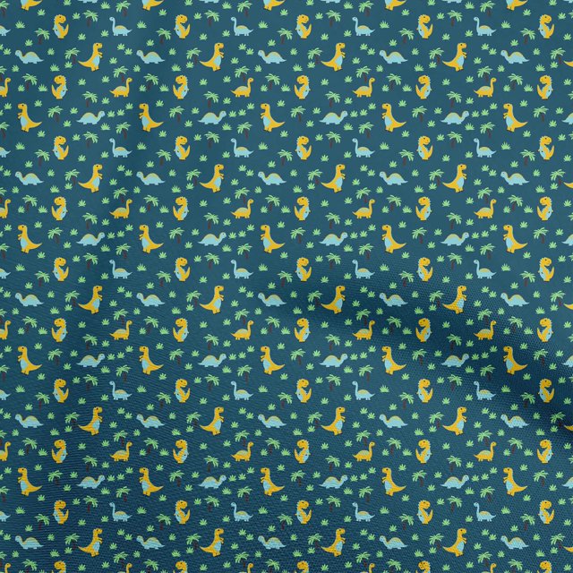 oneOone Viscose Chiffon Teal Blue Fabric Colorful Dinosaur Cartoon Craft Projects Decor Fabric Printed By The Yard 42 Inch Wide