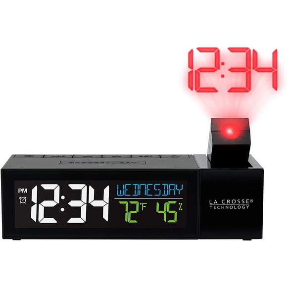 La Crosse Technology 616-1950-INT Pop-Up Bar Projection Alarm Clock with USB Charging Port, Standard, Black