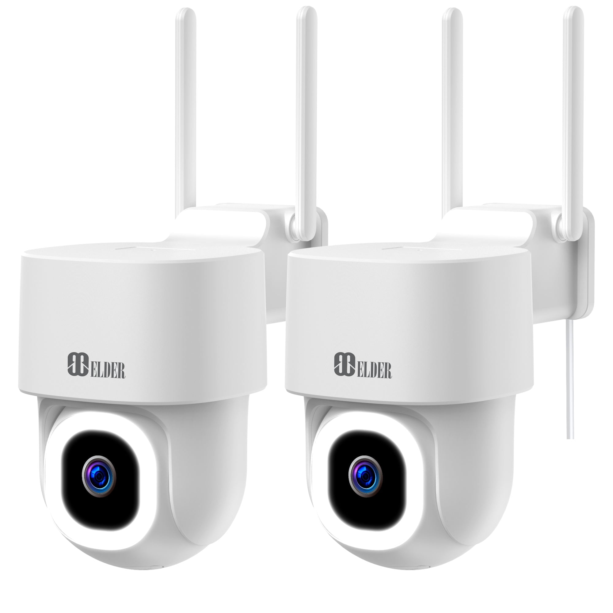 Elder 4K Security Camera PTZ WiFi Outdoor x2 Pack 64GB Semi Wireless, AI-Powered Detection DIY Smart Home, Spotlight Deterrence & Color Night Vision, Works with Hey Google & Alexa