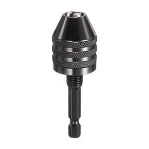 Keyless Drill Chuck 1/4" Hex Shank Chuck Conversion Adapter 0.024"-0.3" Quick Change for Round-Shank Cordless Screwdrivers Drills Power DIY Tools, Black