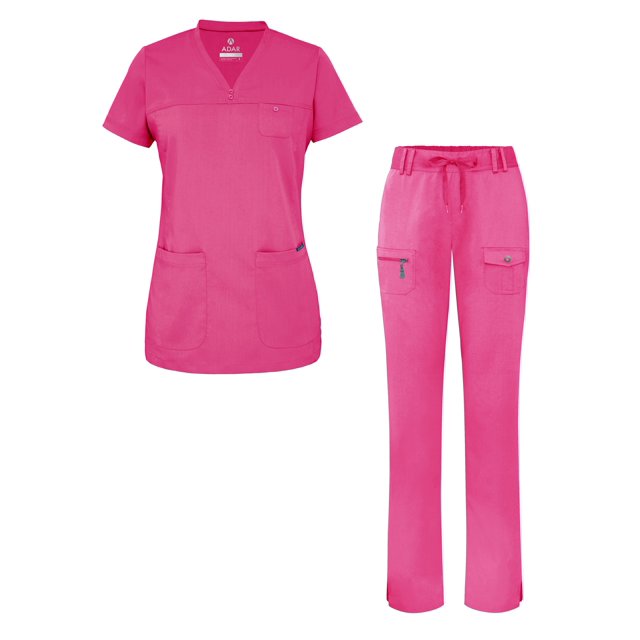 Adar Ensemble de Vêtements Médicaux pour Femmes - Haut de Gommage Col en V Incurvé & Pantalon D\'uniforme Médical à Cordon