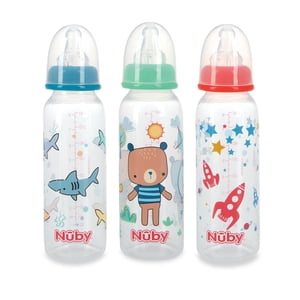 Nûby™ Anti-Colic Non-Drip Standard Neck Plastic 3x8oz Baby Bottles, Vari-Flo valve