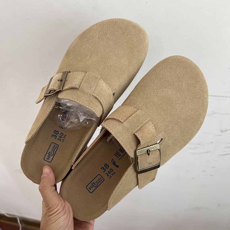 Pantoufles Fermées pour Femmes en Cuir Suédé de Vache Sabots en Liège Sandales pour Femmes Mode Rétro Mule de Jardin Sabots Mules Pantoufle pour Femmes