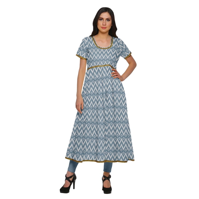 Moomaya Robe Kurti Longue Indienne Imprimée en Coton Tunique Robes pour Femmes