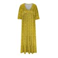 thumbnail image 4 of Robes d'Été Grande Taille pour Femmes 2024 Robe Décontractée Col en V Manches 3/4 Longues Ample Coton Fluide Boho Robes Soleil Économisez jusqu'à 65 % de Rabais!, 4 of 6