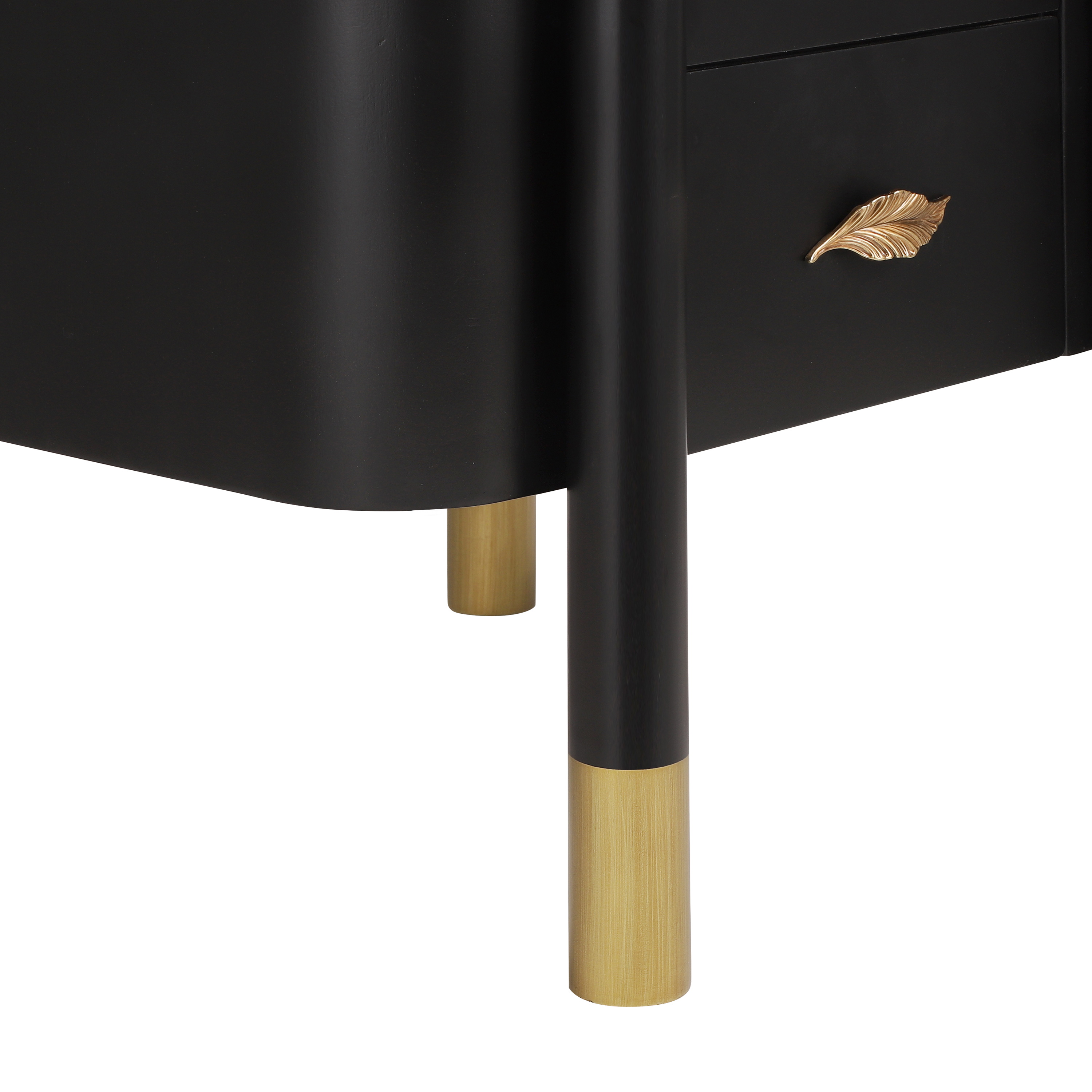 Noble House Contemporary Nightstand with 2 Drawers,Curved Profile Design & Feather-Shaped Metal Handles,for Bedroom,Black