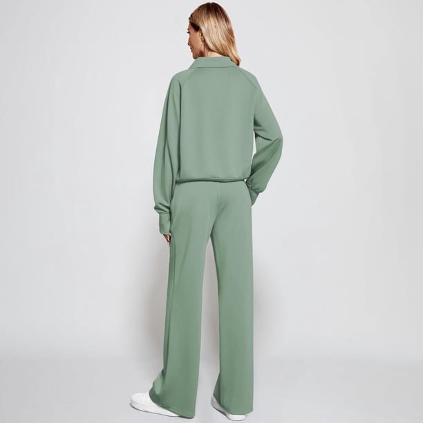 Women 2 Piece Outfits Sweatsuit Half Zip Mock Neck Sweatshirt Fall