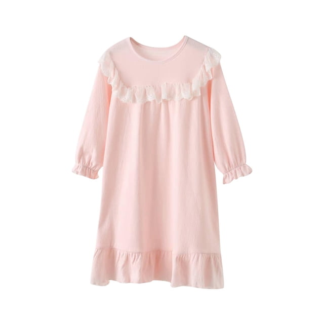 RXIRUCGD 2025 Vêtements d'Été pour Enfants Chemise de Nuit Unie à Manches Longues à Col Rond Vêtements de Maison pour Filles Décontractée et Confortable