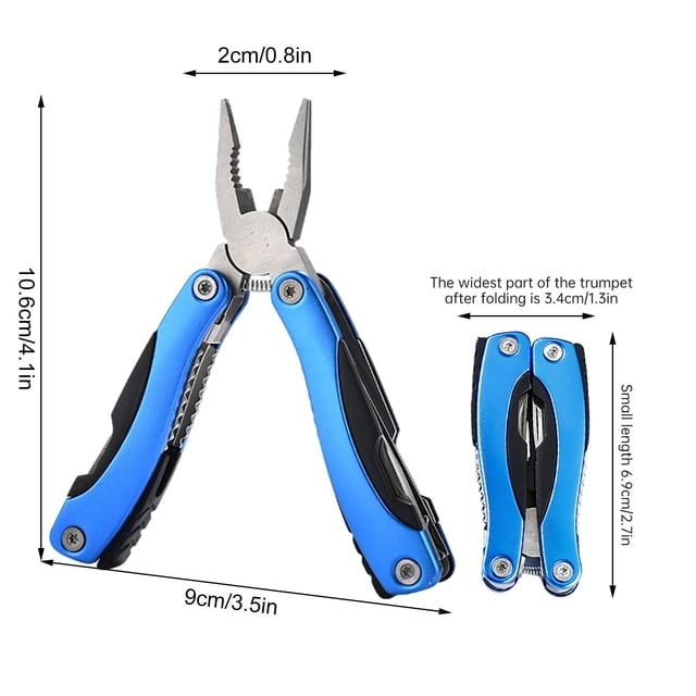 Blue Multifunctional Foldable Mini Pliers Outdoor Tool With Knife Screwdriver And Bottle Opener Portable Combination Pliers For Camping Hiking And Emergency Use 3.5X4.1In