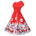 thumbnail image 3 of LOVZFMLL Robe Vintage de Noël pour Femmes à Col Rond et Manches Courtes Rouge 2TG, 3 of 8