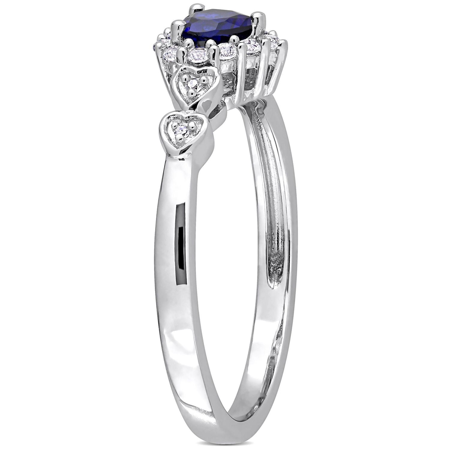 Bague de promesse en forme de coeur de Miabella avec 3/8 Carat PBT de saphir synthèse bleu, saphir synthèse blanc et accents de diamant en argent sterling