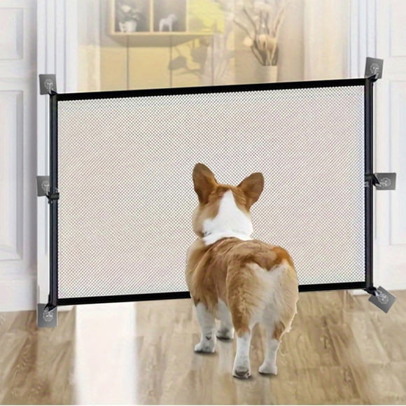 Retractable Pet Safety Gate - Nylon Mesh Barrier for Dogs, Cats & Children - Portable Folding Fence with 6 Hooks - Indoor/Outdoor Use - Easy Installation - 2 Sizes: 43.31x28.35" or