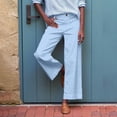 thumbnail image 4 of Women's Linen Pants - High Waisted Flare Wide Leg Capri Work Pants with Pockets, 4 of 6
