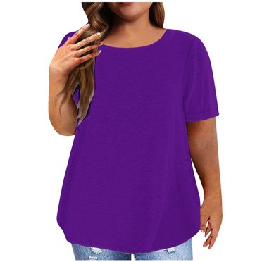 Timegard T-Shirts pour Femmes à Manches Courtes, Col Rond, Hauts Grande Taille, Décontractés, Amples, Couleur Unie, Chandail de Base