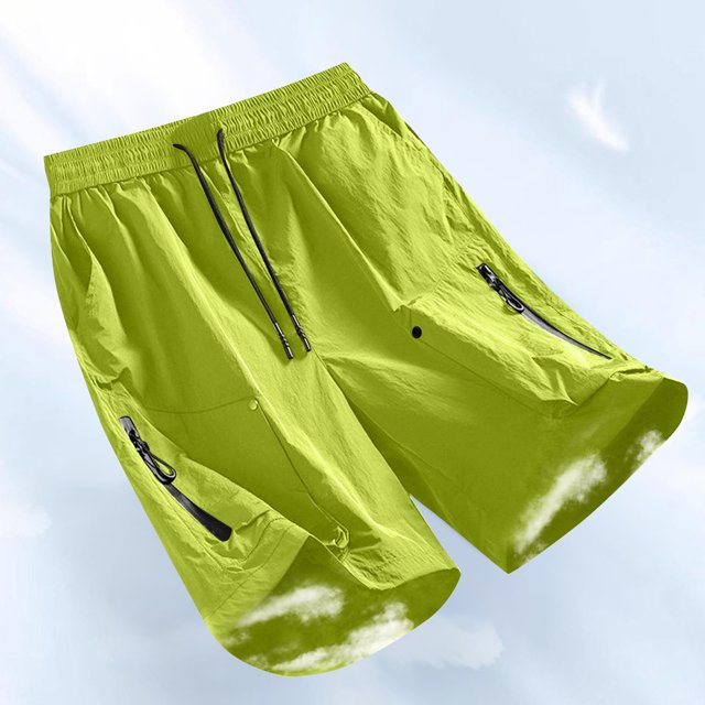 Sentmoon Cargo Shorts for Men Elastic High Waist Athletic Shorts with Zipper Pockets Men Loose Drawstring Solid Color 2025 Summer Golf Shorts Trendy for Sports Practice Green M