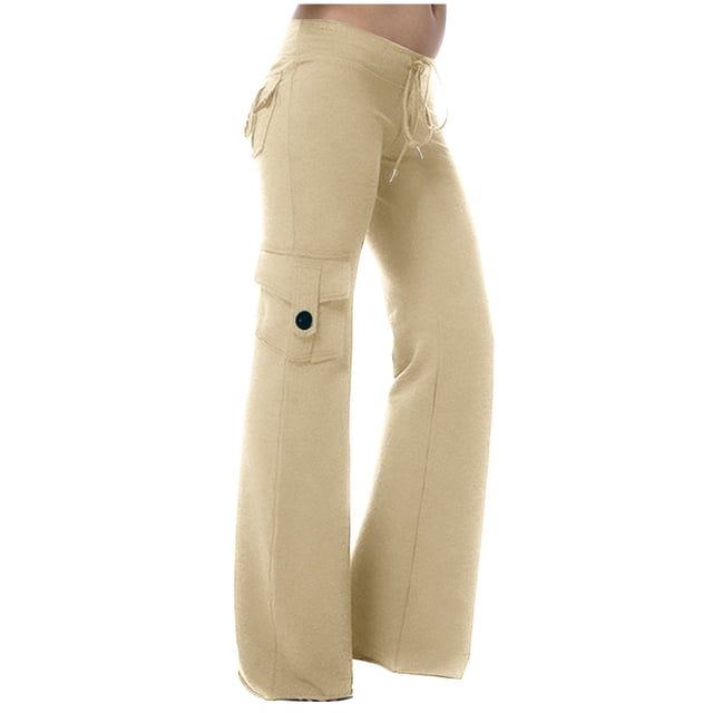 Timegard Womens Pants Workout Comfy High Waist Wide Leg Trousers Straight Solid Colar Pants with Button Pocket