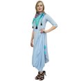 thumbnail image 3 of Bimba Robe Longue à Drapé pour Femme Bleu Ciel avec Foulard à Franges Imprimée-8, 3 of 6