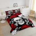 thumbnail image 4 of Erosebridal Ensembles de Couette Crâne de Sucre, Couettes et Duvets Floraux Rouges Vintage, Décoration de Chambre Gothique d'Halloween, Réversible 2 Pcs, 4 of 8