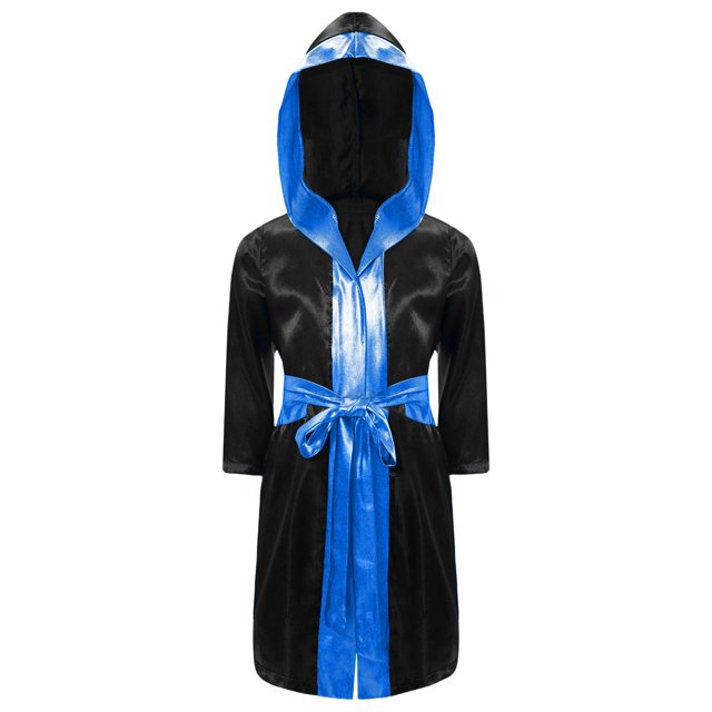 Raenseen Garçons Enfants Robe de Boxe à Manches Longues Uniforme Kick Boxe Art Martial Muay Thaï Entraînement à Capuche Noir&Bleu 14