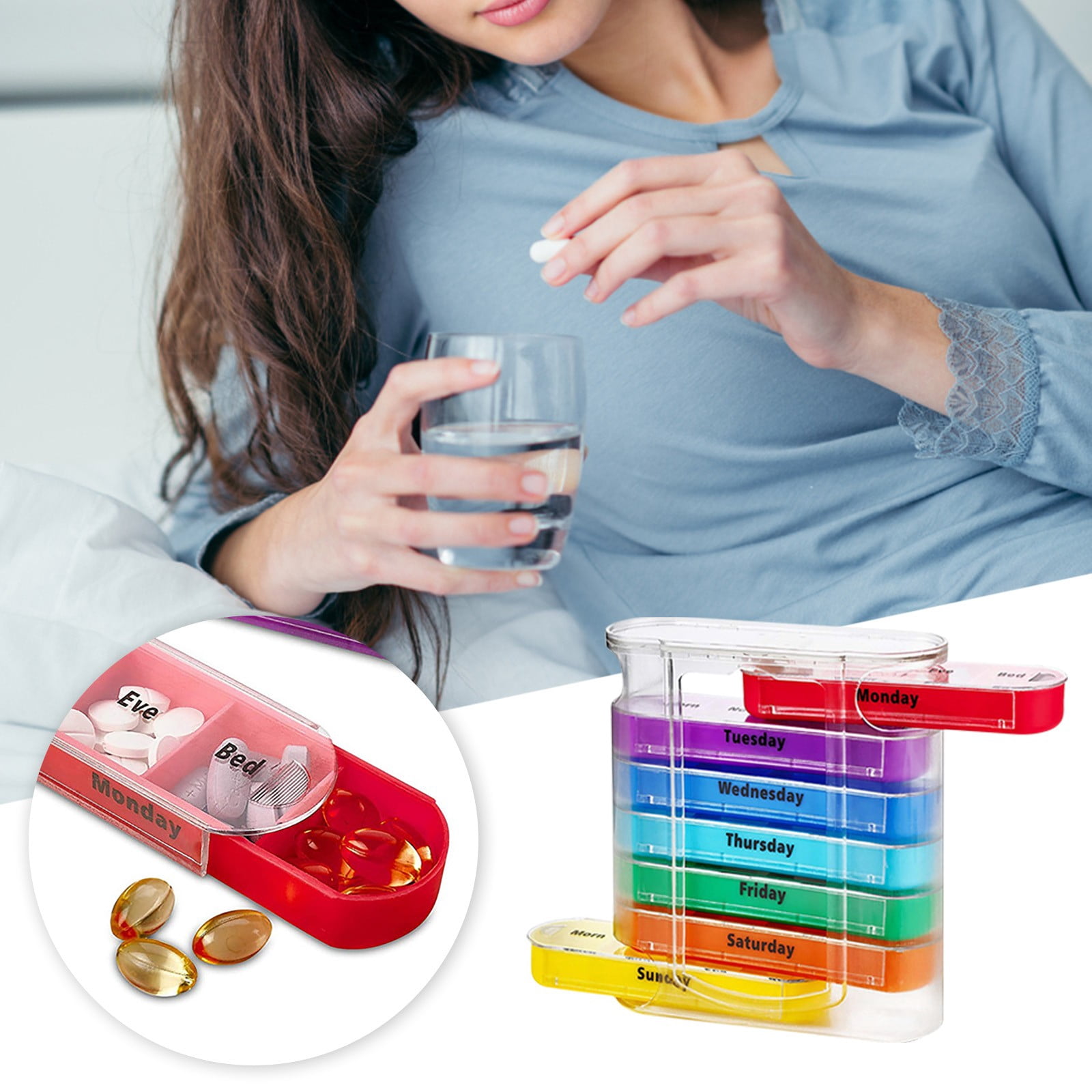 Tyidzon Portable Pill Box 7 Day Sealed Independently Divided Pill Organizer for Medication, Vitamins, Fish Oil, Supplements Storage Box