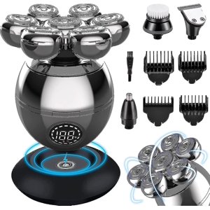 Rasoirs de tête compatibles Bald Men-5-in-1 Rasoir de tête électrique compatible homme chauve, rasoirs de tête de conception rotative, kit de grooming pour homme électrique Tw_Perfect Gift