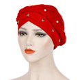 thumbnail image 3 of Women Beading Braid India Hat Muslim Ruffle Cancer Chemo Beanie Turban Wrap Cap, 3 of 9