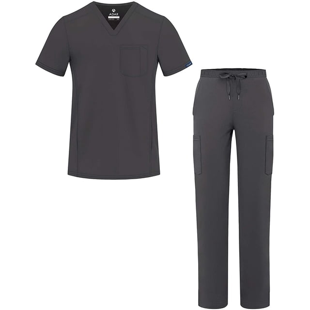 Adar Addition Go-Everyday Scrub Set for Men - Stylish Scrub Top & Cargo Scrub Pants - A9800 - Pewter - XL