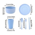 thumbnail image 3 of 6-Piece Reusable Tableware Set, Eco-Friendly Straw Material Heat-Resistant Portable Cutlery, Stackable Bowl Cup Spoon Fork Chopsticks for Home Travel Camping, Blue, 3 of 6