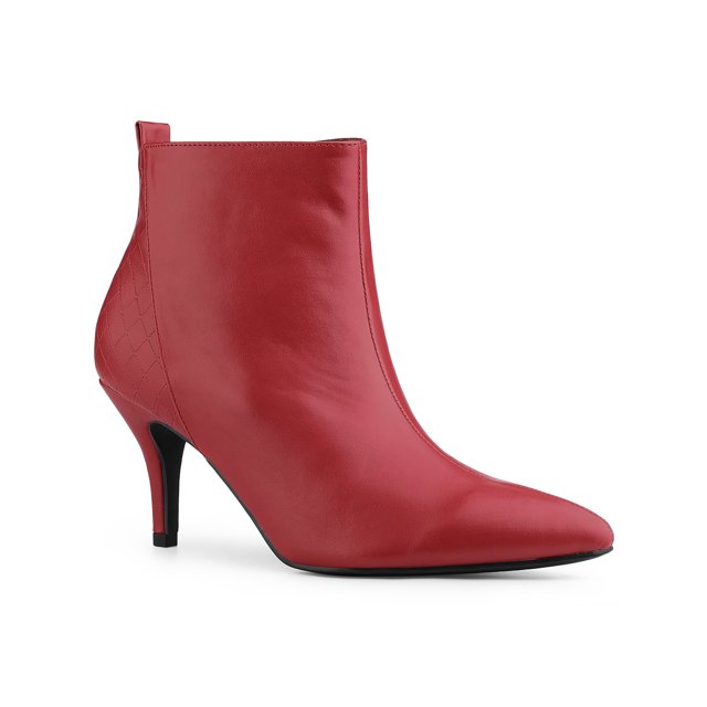 BLISSFUL STEP Bottines à Talon Aiguille à Bout Pointu à Fermeture Éclair Latérale pour Femmes Rouge 7