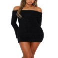 thumbnail image 1 of Women Long Sleeve Bodycon Dress Solid Color Off-Shoulder Party Dress, 1 of 7