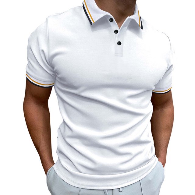 Styesk T Shirts for Man Fashion Leisure Solid Color Versatile Button Flip Collar Short Sleeve Top