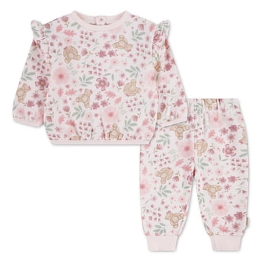 Huggies Baby Girl Fleece Long Sleeve Top and Pants 2-Piece Set