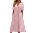 thumbnail image 1 of Admvng Robes pour Femmes Mode Été Décontractée Col en V Manches Courtes Bouton Longue Robe P-3TG, 1 of 6